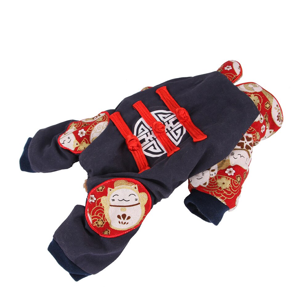 Pet Dog Clothes Year Dog Clothing Tang Suit Puppy Costume Apparel Jumpsuit Small Dog Outfit Coat Poodle Pug Corgi Coat: Navy Blue / L