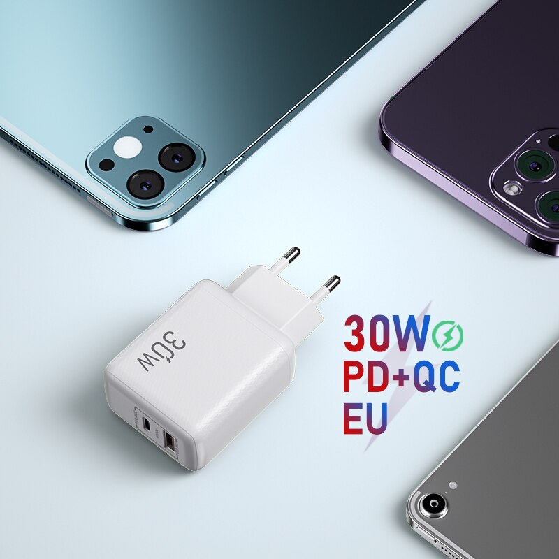 Ładowarka sieciowa 45W GaN ładowarka USB szybka ładowarka do telefonu iPhone Samsung iPad Laptop PD USB C szybka ładowarka 3.0 typ C Adapter: White EU 30W