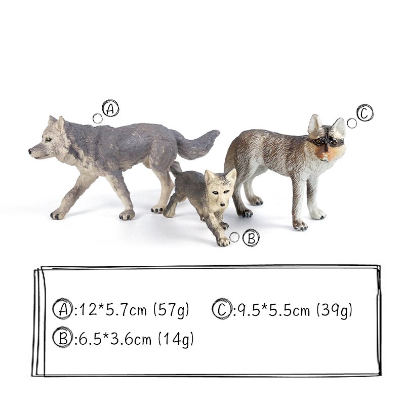 YUC Animal Toy Zoo Set Simulation Figurines Model Wild Lion Tiger Wolf Action Figure Farm Poultry Horse Cow Pig Educational: Wolf