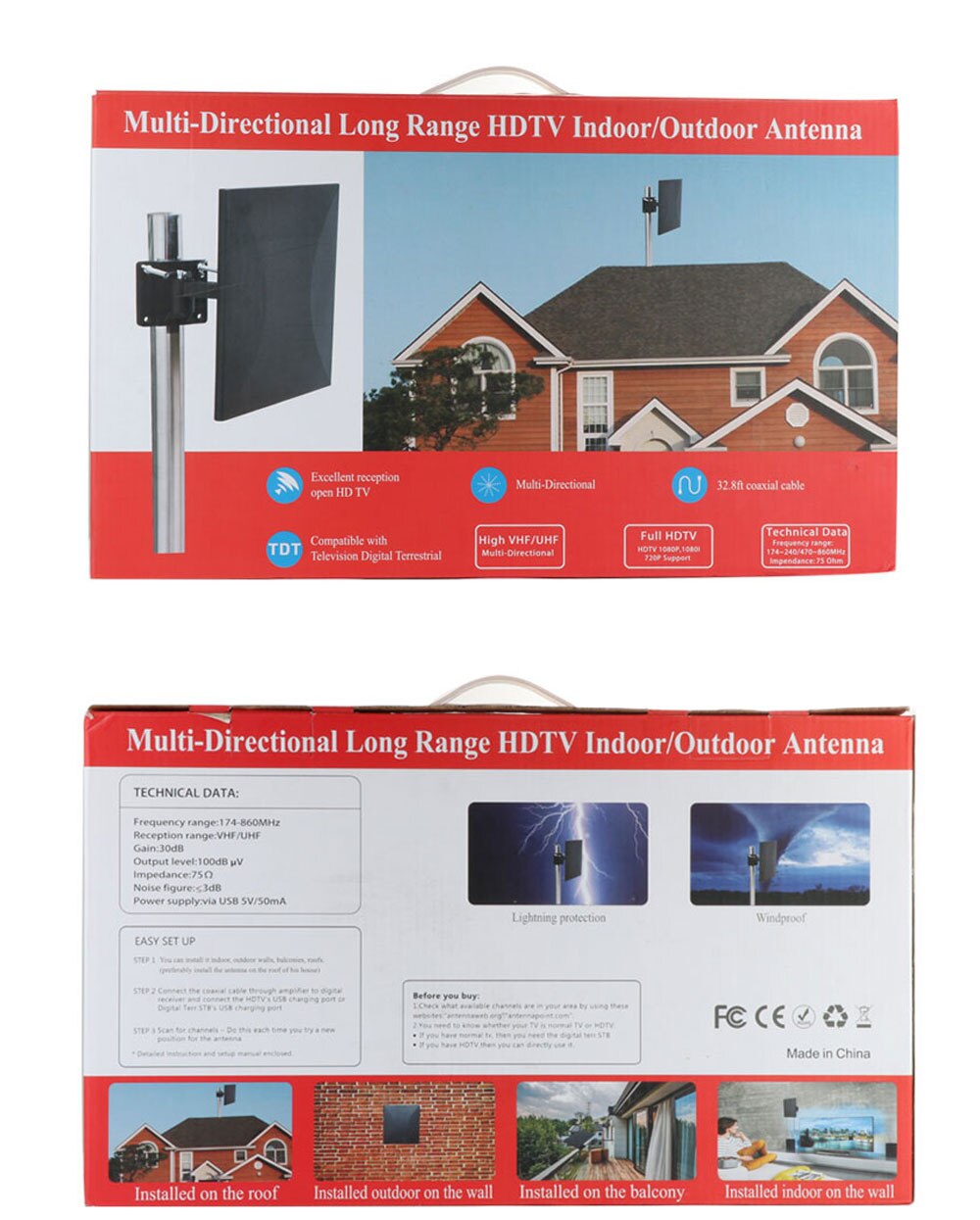 318A160-mile outdoor amplified TV antenna with 32.8ft coaxial tv cable upgraded omnidirectional HD TV antenna telescopic antenna