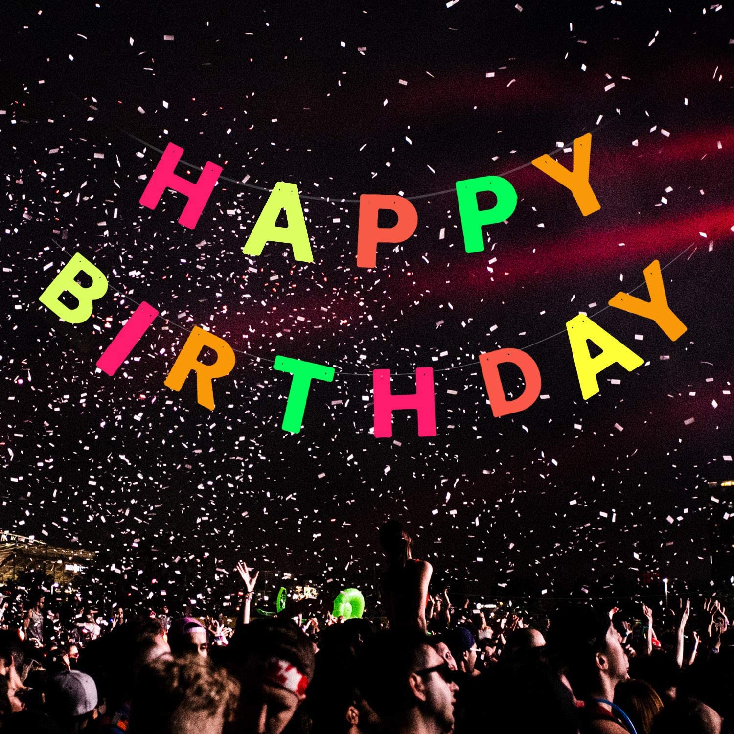 1Set Neon Happy Birthday Banner Stars Fluorescent Banners Party Backdrop Curtain DIY Balloon Arch Neon Glow Birthday Party Decor: 2.