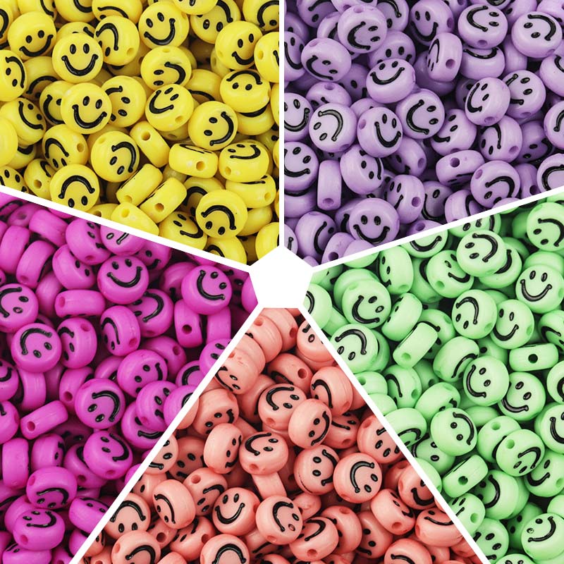 100 Stück 7 x 4 mm bunte lächelnde Gesicht Buchstaben Acryl verlieren Distanzperlen für Schmuckherstellung DIY Armbinde Zubehör