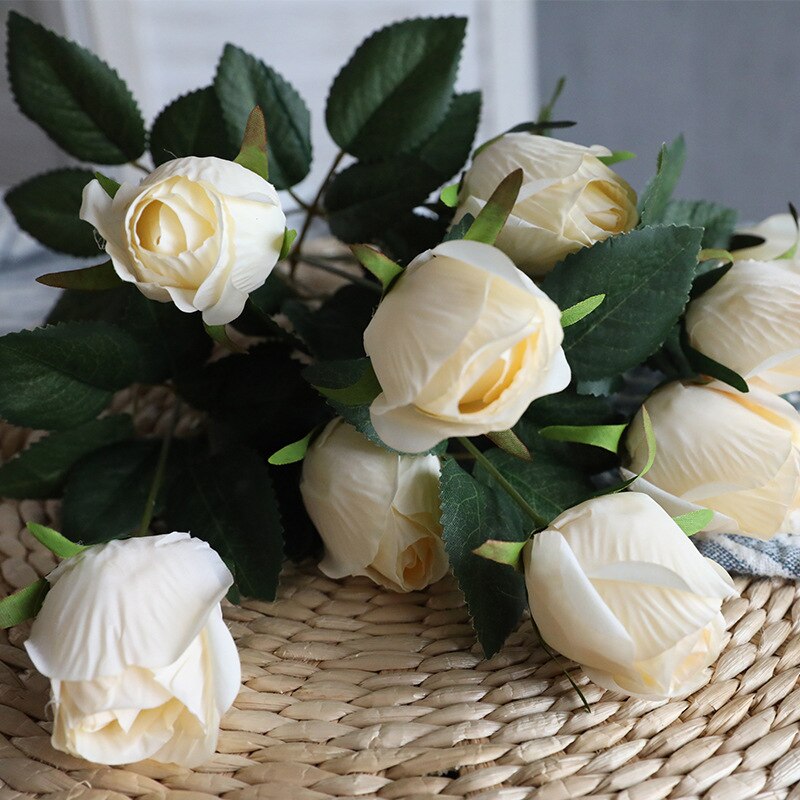 JAROWN Kunstbloem 9 Hoofd Rose Boeket Continental Retro Nep Bloem Bruiloft Woondecoratie Boeket Rose Bud Flores