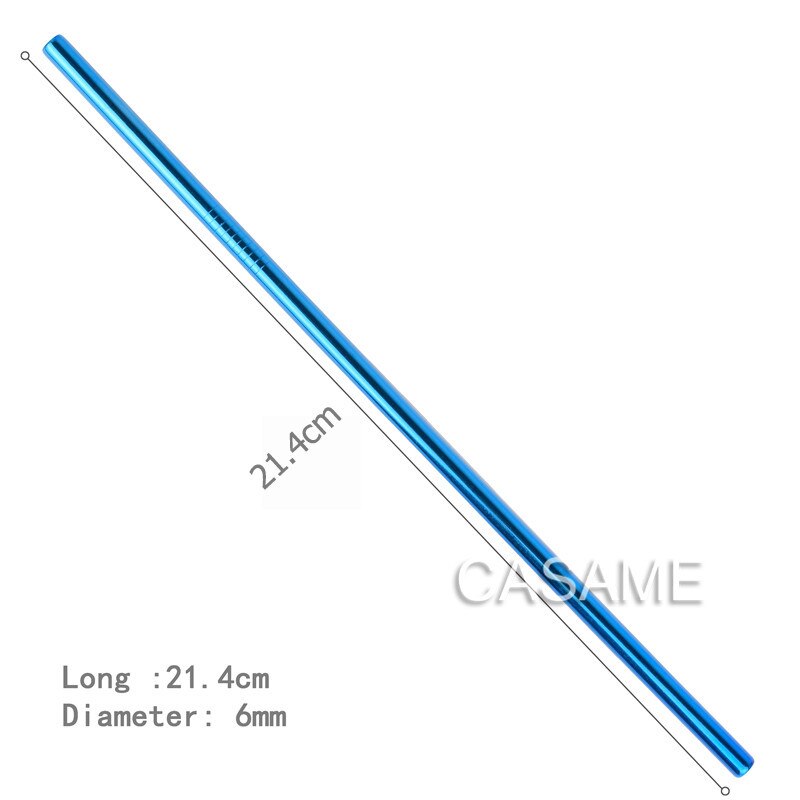 Pailles réutilisables en acier inoxydable, 6 pièces, pailles en métal doré de alimentaire, ensemble de brosses pour fête juteuse,: Blue Straight