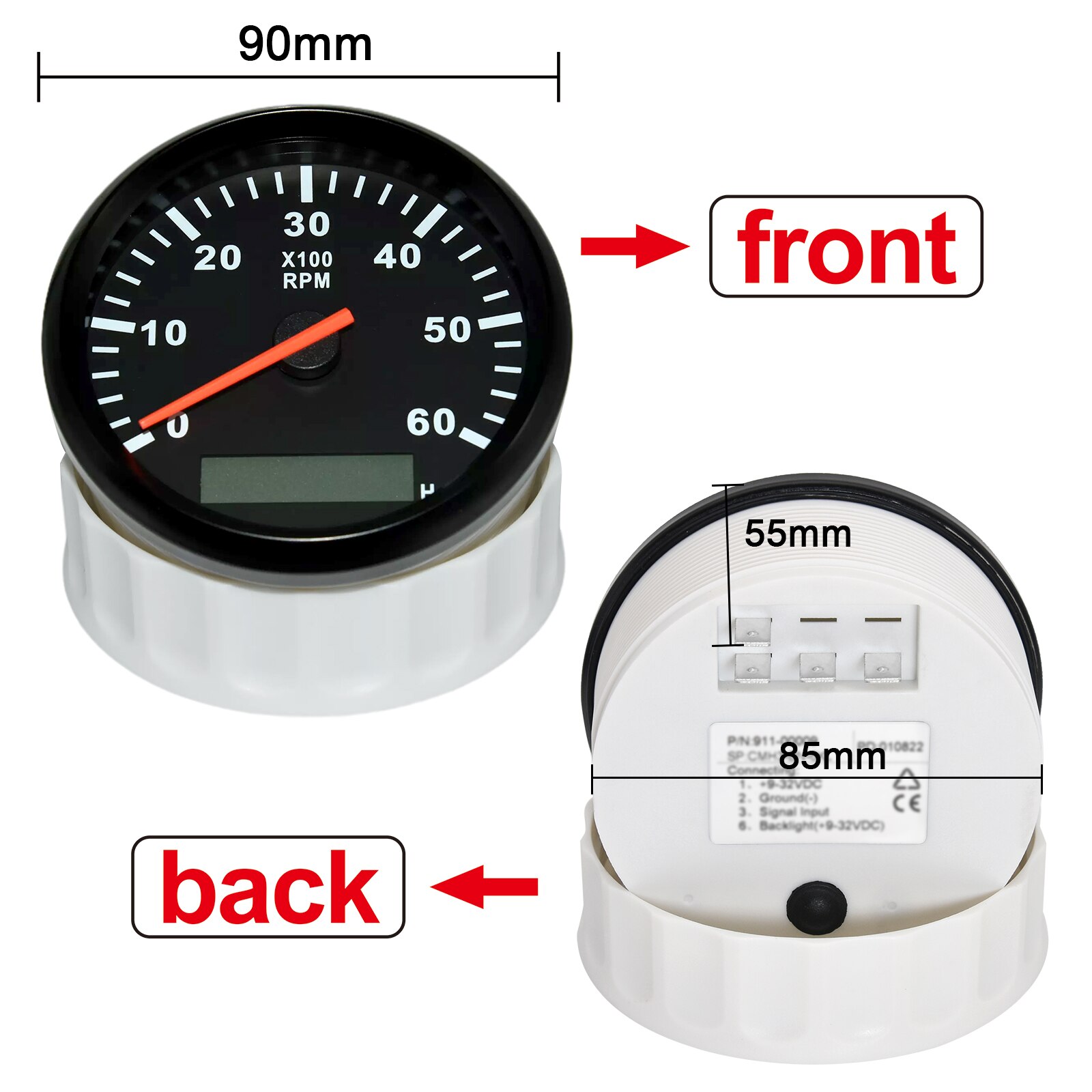 3K 4K 6K 8K RPM Tachometer-lehre Tach Sensor REV Zähler mit Stunde Meter 85mm benzin Diesel 12V 24V Rot Hintergrundbeleuchtung Anzeige