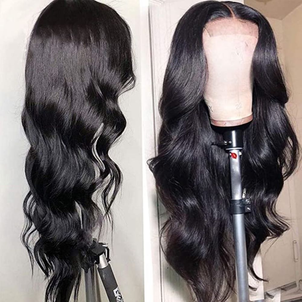 DOROSY HAIR Long Body Wave Synthetic Lace Front Wigs for Black Women Heat Resistant Fiber Natural Black Color Wigs