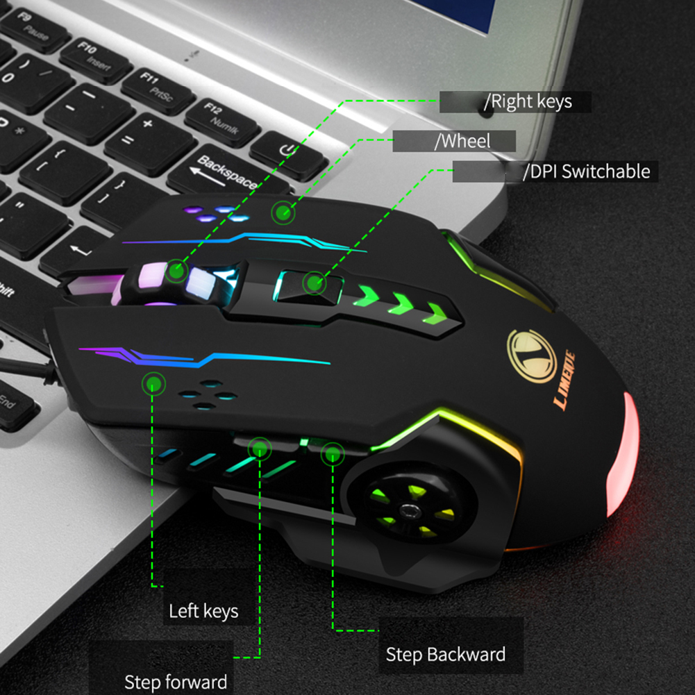 Kabelgebundene gaming-maus mit v7 usb-anschlüssen , 3600 dpi-einstellungen , 6 tasten, hintergrundbeleuchtung, farbiger led-beleuchtung – ideal für e-sport, laptops und pcs.