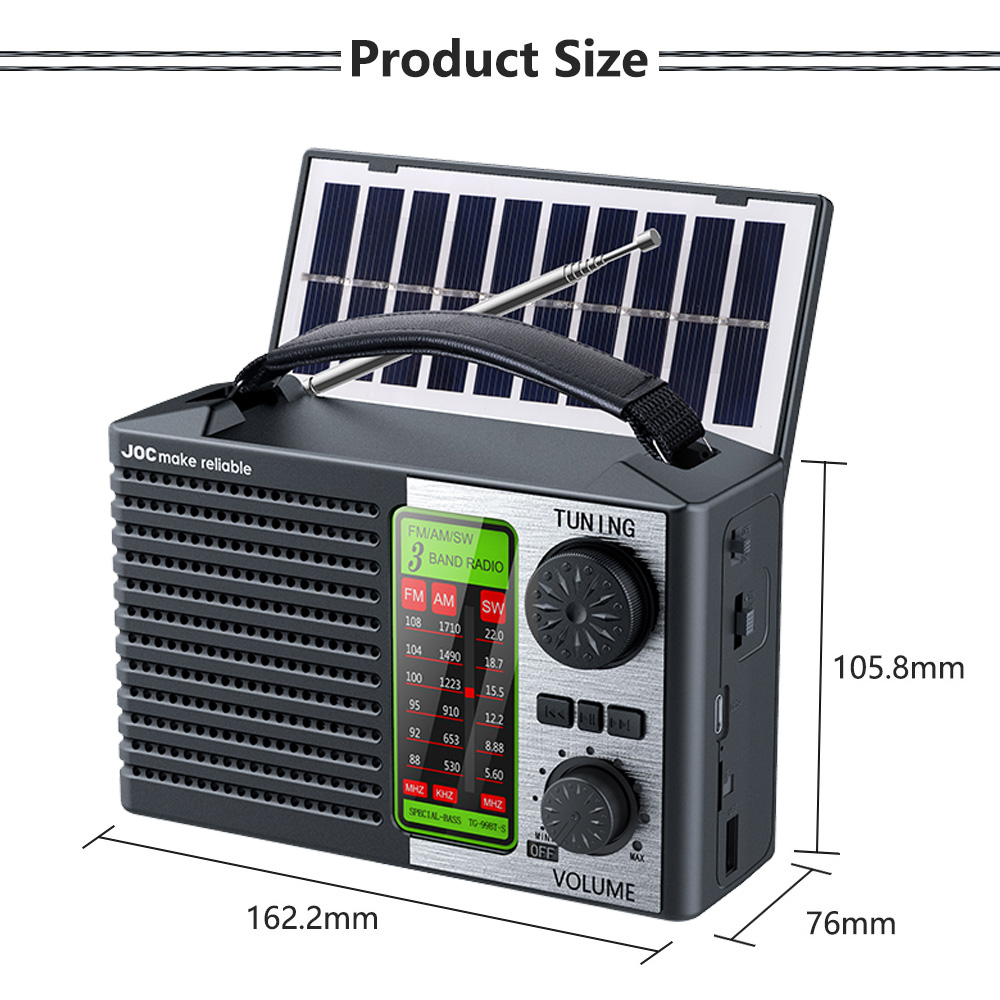 Portable FM AM SW Radio Rechargeable Outdoor Solar Full Band High Sensitivity Radio Receiver with LED Lighting Bluetooth Speaker