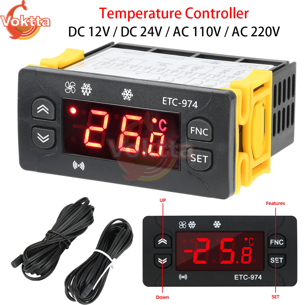 regulator temperatury cyfrowy ETC-974 Termometr Chłodziarka Sterowanie Chłodzeniem Termoregulator DC 12V DC 24V AC 110V AC 220V