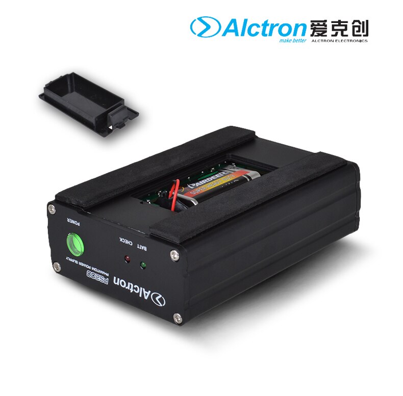 Alctron-fuente de alimentación phantom PS200, dispositivo Original de 48V para micrófono de condensador, con batería de 9V y adaptador de 9V