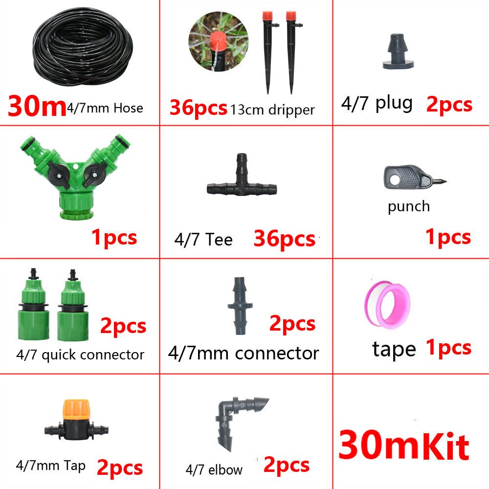 5-50M Automatic Garden Watering System DIY Timer Water Drip Irrigation System Plant Watering Kit Red Drippers Set: black