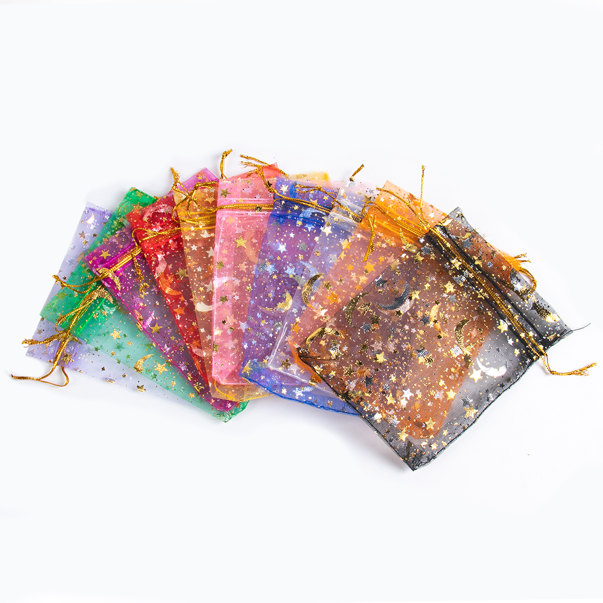 50pcs Star Moon Drawstring Organza Sack Bags Eid Mubarak Wedding Party decoration Candy Packing Bag Jewelry Pouch