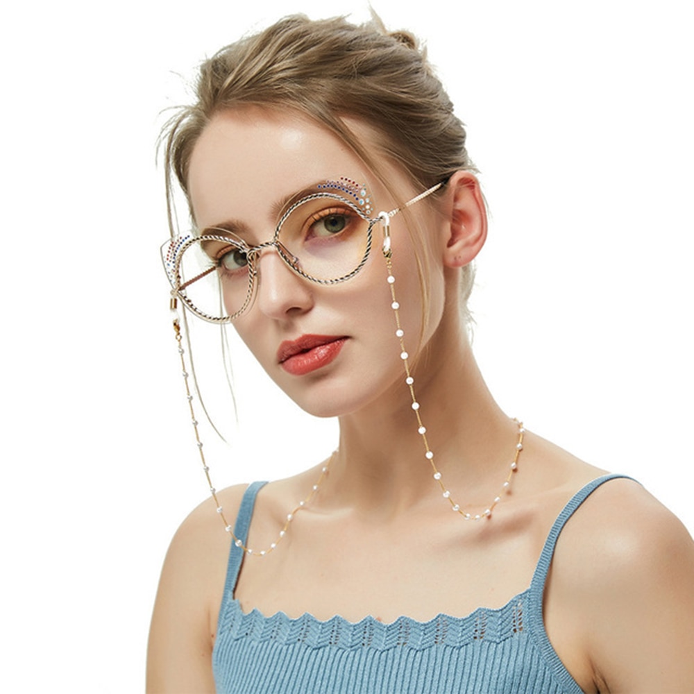 Chic Leesbril Keten Voor Vrouwen Vrouwen Metalen Zonnebril Casual Parel Kralen Glazen Ketting Voor Bril Decor