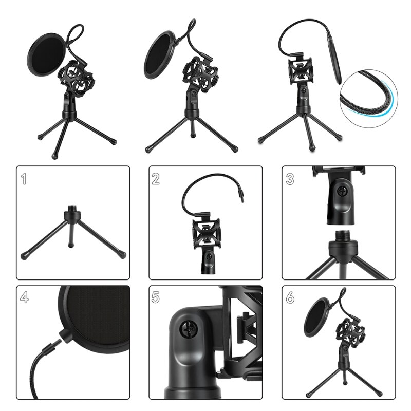 Affranchissement gratuit Microphone Pop porte-filtre bâton trépied de bureau support Anti-pulvérisation filet Kit PS-2