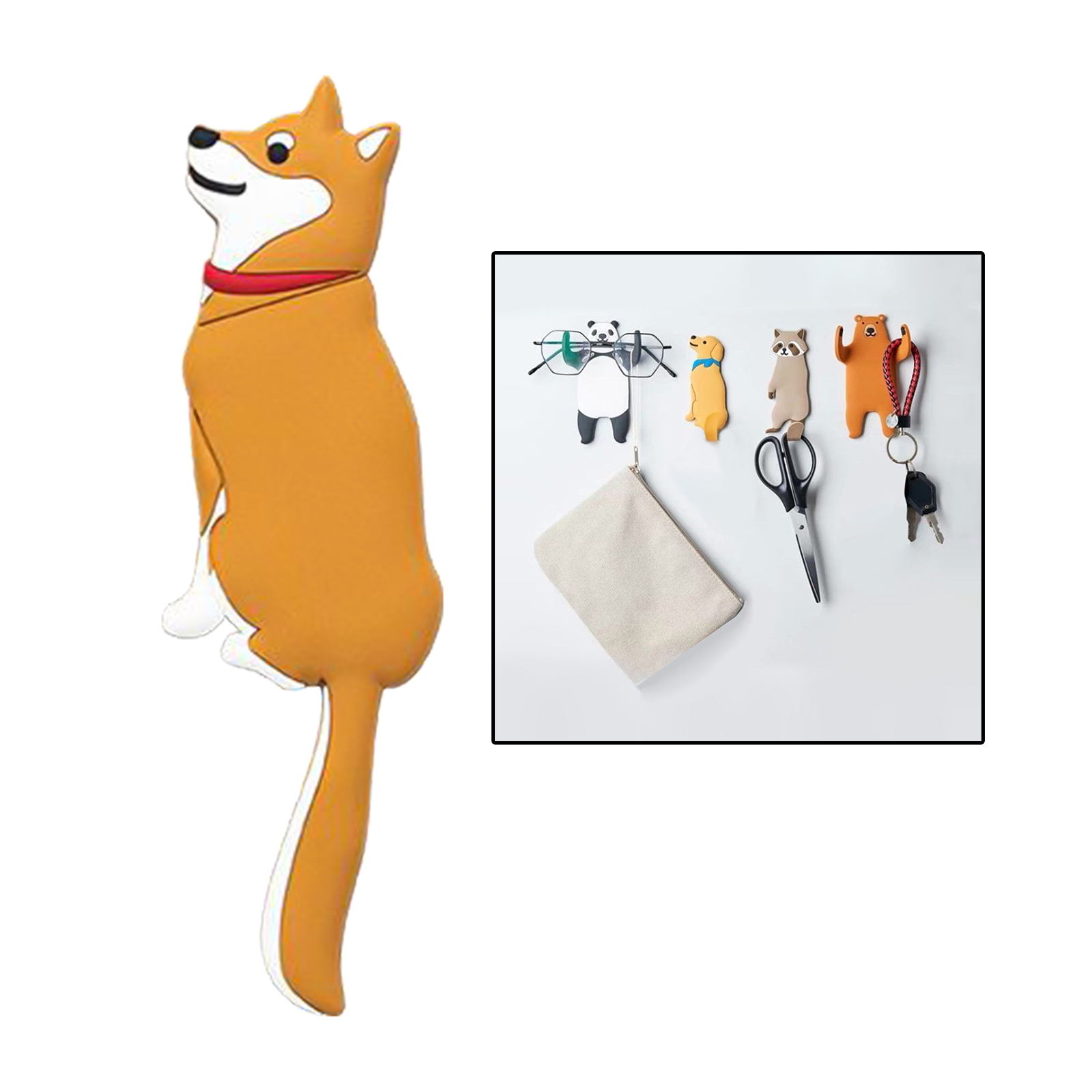 Leuke Cartoon Dier Muur Haak Creatieve Dier Haak Badkamer Keuken Haak Zelfklevende Sleutel Haken Voor Muur Home Decor Ambachten: Akita Dog