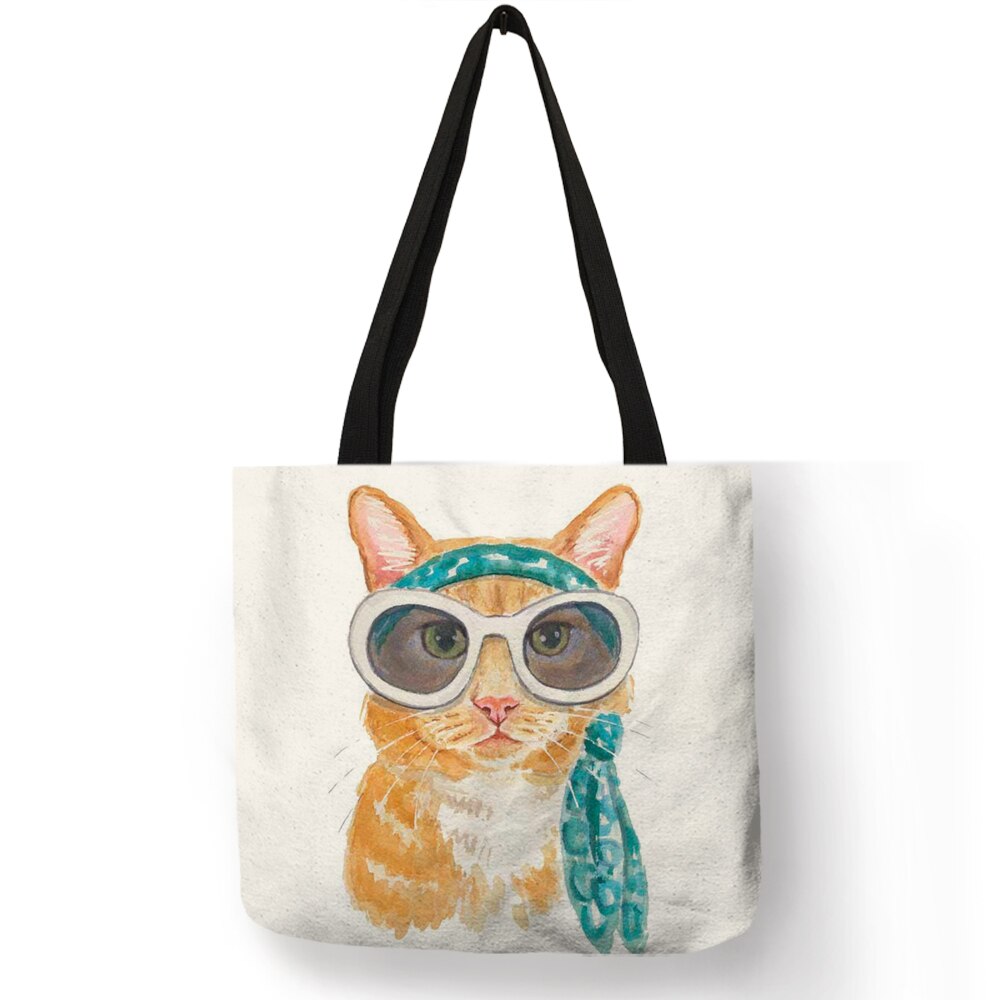 Cute Cat Print Reusable Shopping Bag Women Bags Summer Tote Bag Traveling School Bags B06034: 011