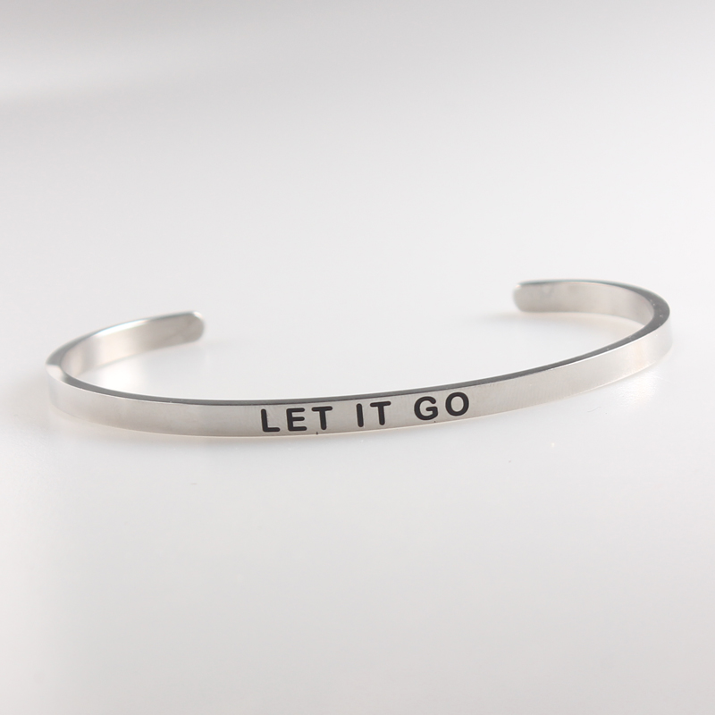 Neuheiten BROTHER Edelstahl Inspirational Positive Zitieren Manschette Mantra Armbänder & Armreifen Für Frauen Beste: LET IT GO