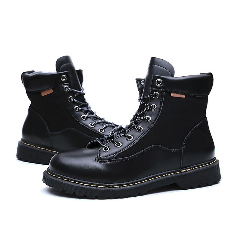 Winter Waterdicht heren Casual Laarzen Tij Britse Wind Casual Lederen Heren Winter Laarzen High Top heren Martin laarzen: Black / 9.5