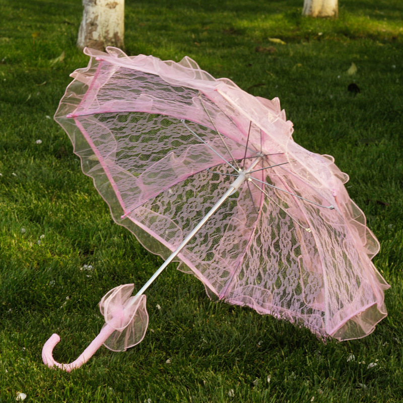 50/60cm Holzgriff Spitze Handwerk Regenschirm Promi schwarz Spitze Regenschirm Sonnenschirm Hochzeit Fotografie Braut Regenschirm Dekor: Licht Gelb