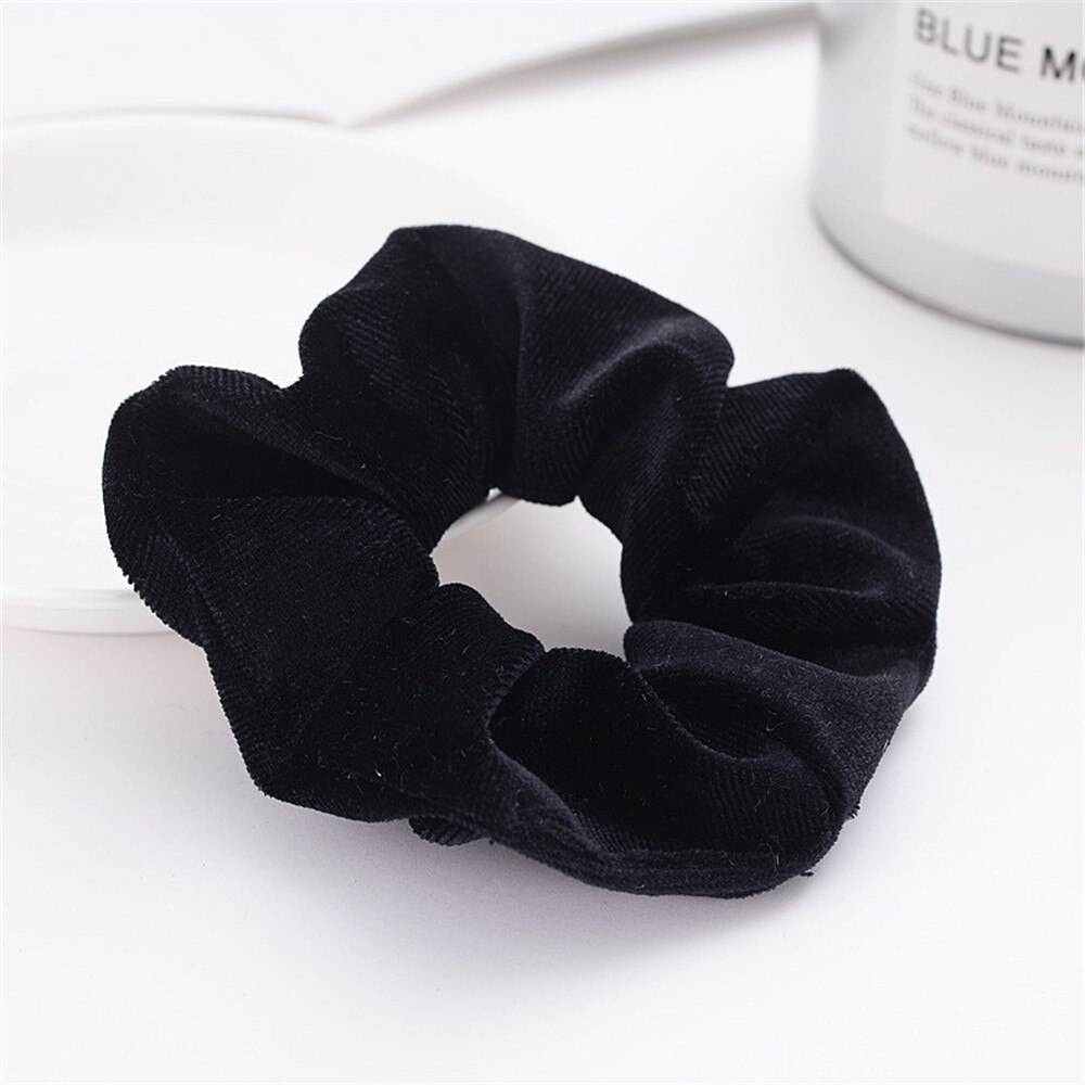 Pinza de pelo de terciopelo para mujer, coleteros sólidos para niña, banda de goma elástica, diadema navideña, accesorios para el cabello: Black