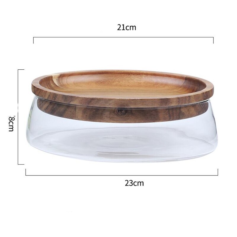 Glass Nuts and Dry Fruits Storage Box Container Double Layer Candy Storage Box with Wooden Lid for Home Kitchen Supply