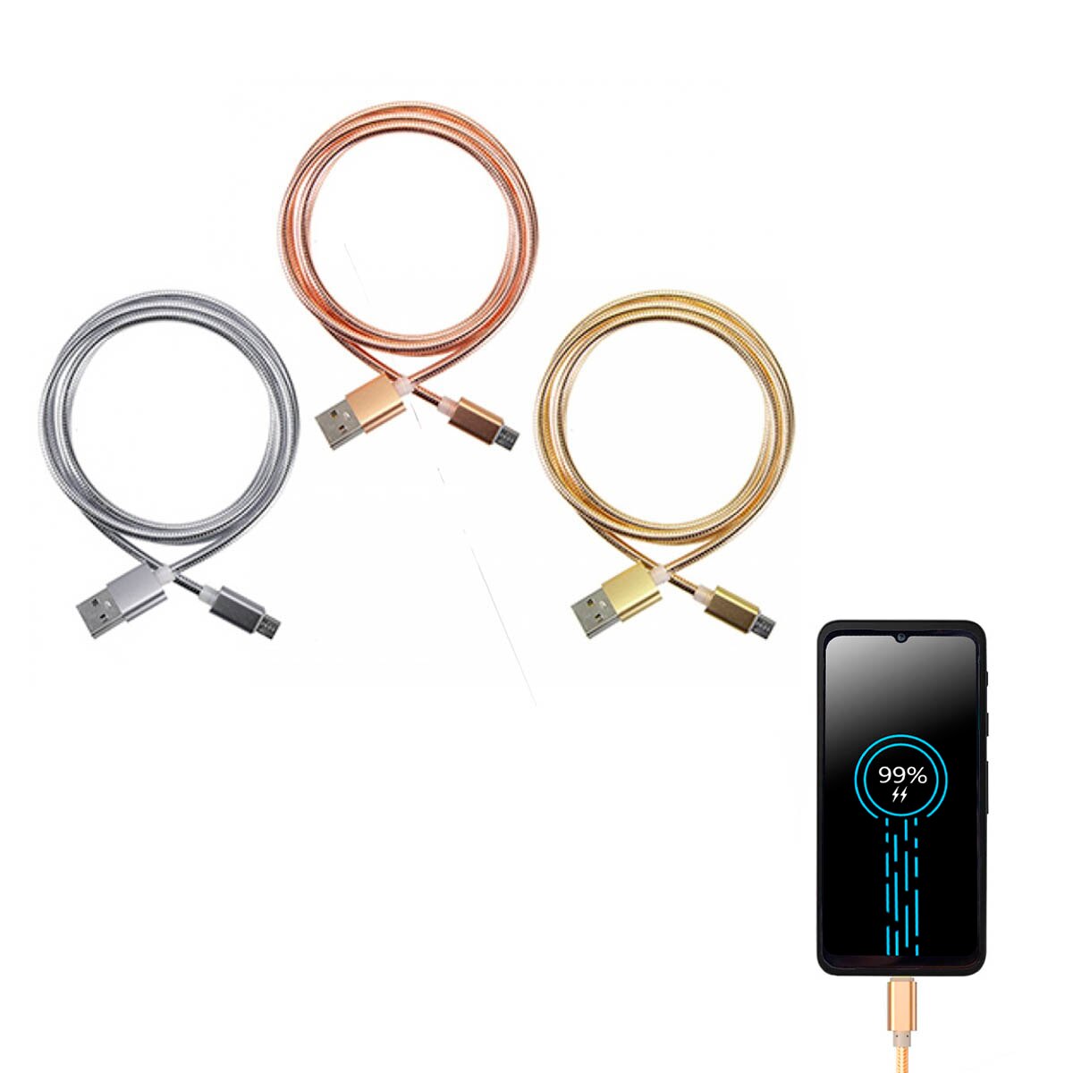 Metallic Opladen Kabel Met Micro Usb Connector, Zijn Metallic Coating Geeft Ze Extra Sterkte, 4 Keer Sneller, kabel, Micro Usb Kabel