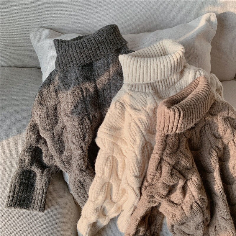 Menoea Winter Sweaters for Kids Boy Korean Style Clothes for Toddler Girl Turtleneck Solid Thick Warm Knitted Pullover