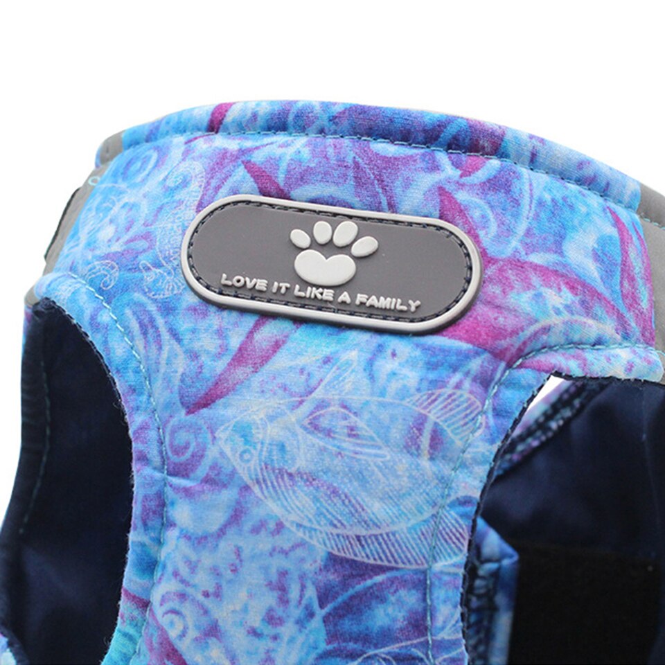 Copetsla One Piece Dog Harness Ocean printing Vest Puppy Cat Harnesses Reflective pet Walking Lead Leash soft dog chest strap
