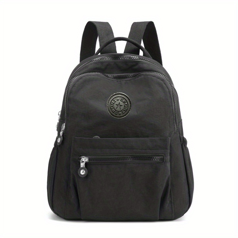 Mochila de nylon de cor sólida, bolsa escolar de viagem leve, mochila moderna para trabalho, bolsa de viagem pode ser pendurada em bagagem: Preto