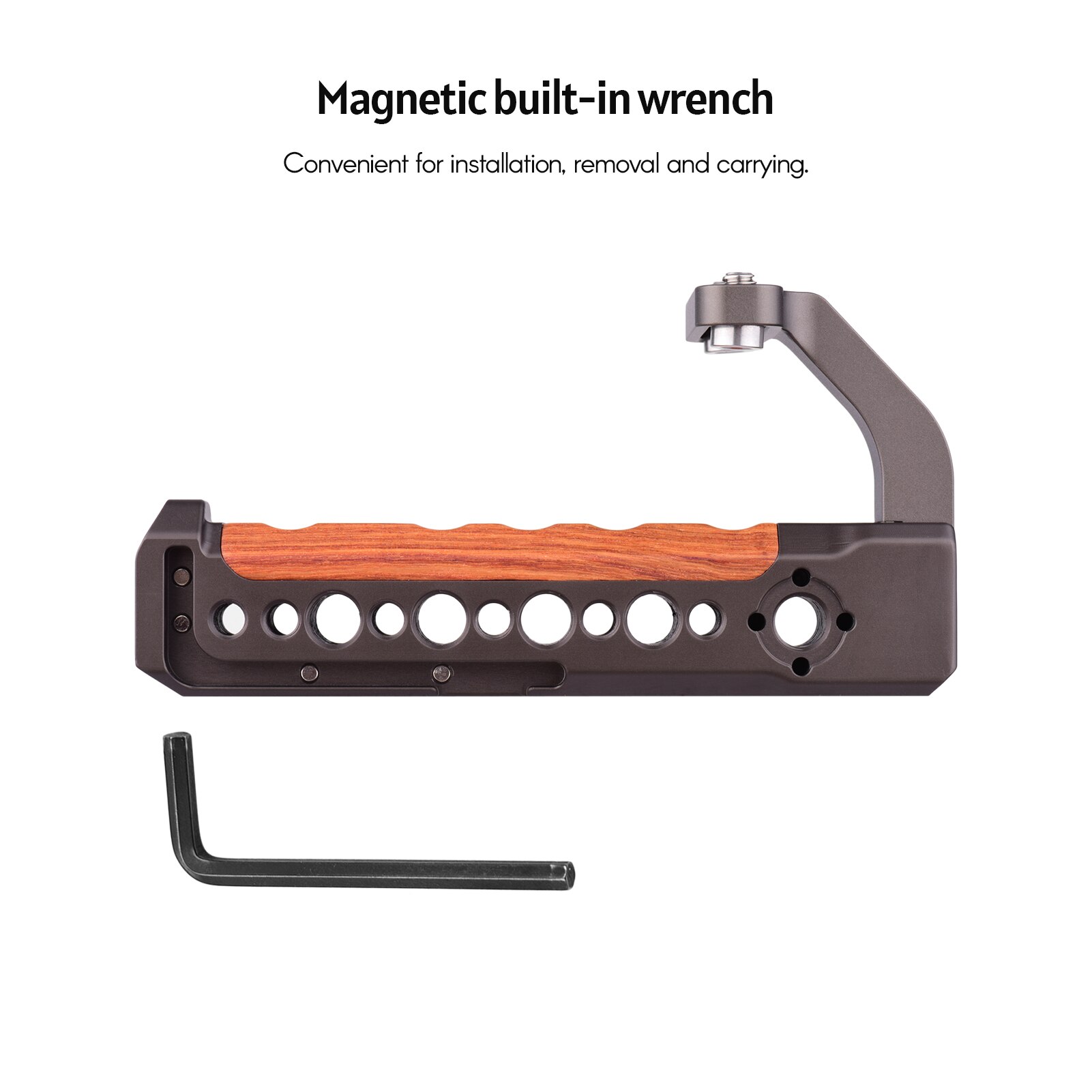 Andoer Universal Camera Cage Extension Handle Camera Handle Grip with Wrench Double Cold Shoe for Flash LED Light Microphone