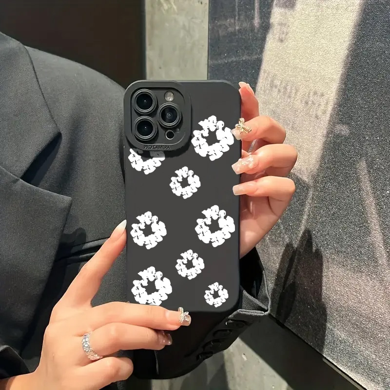 Funda para iPhone 16 Fundas iPhone 15 11 12 13 14 Pro Max X XS XR 7 8 16E 15 Plus Funda de teléfono con estampado de flores y estilo negro