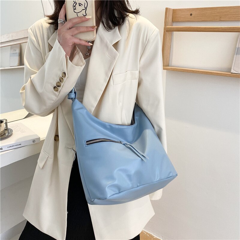 2021Solid Color PU Leather Female Tote Handbag Lady's Shoulder Large Bags Brand Women‘s Casual Zipper Bag