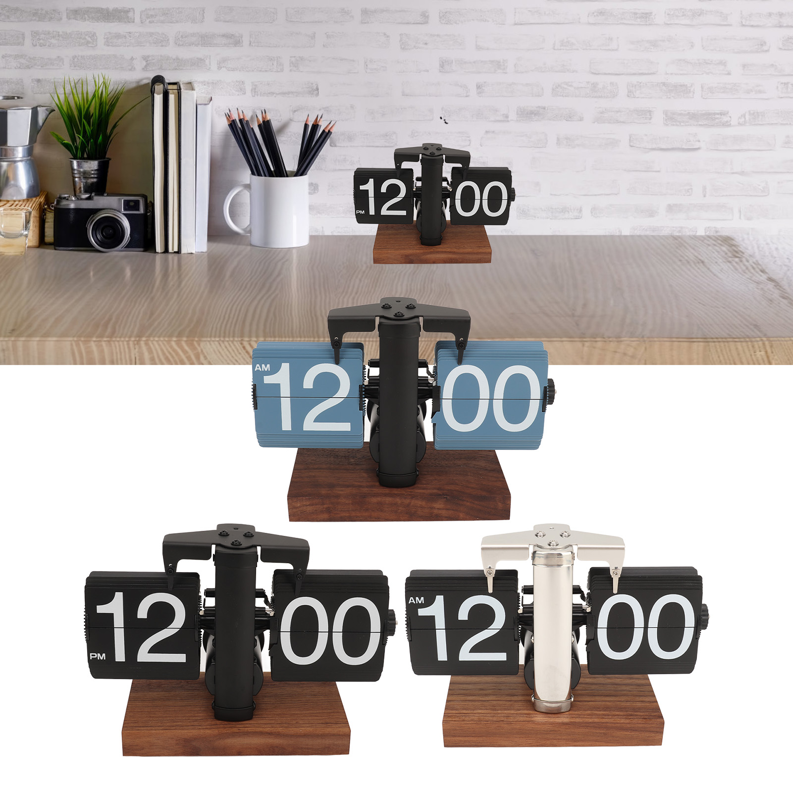 Digital flip down retro mesa ajustável tempo mecânico flip down relógio automático base suave para casa sala escritório decoração