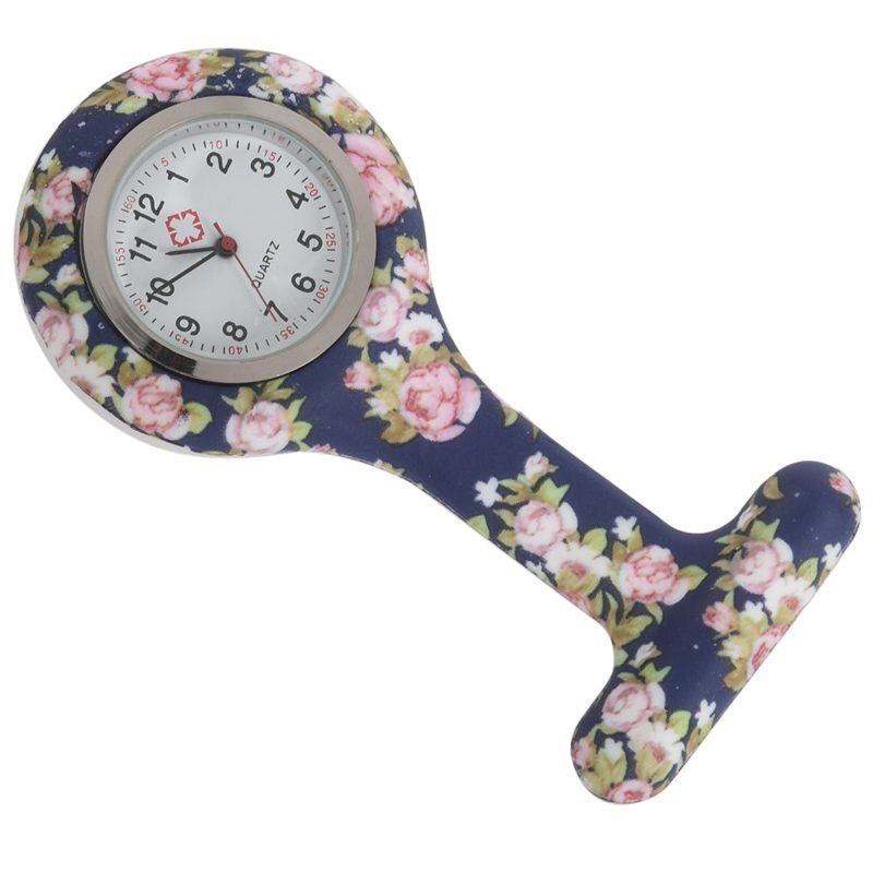 Niebieska różowa piwonia wzór silikonowe pielęgniarki broszka tunika zegarek kieszonkowy kieszonka na zegarek ze stali nierdzewnej
