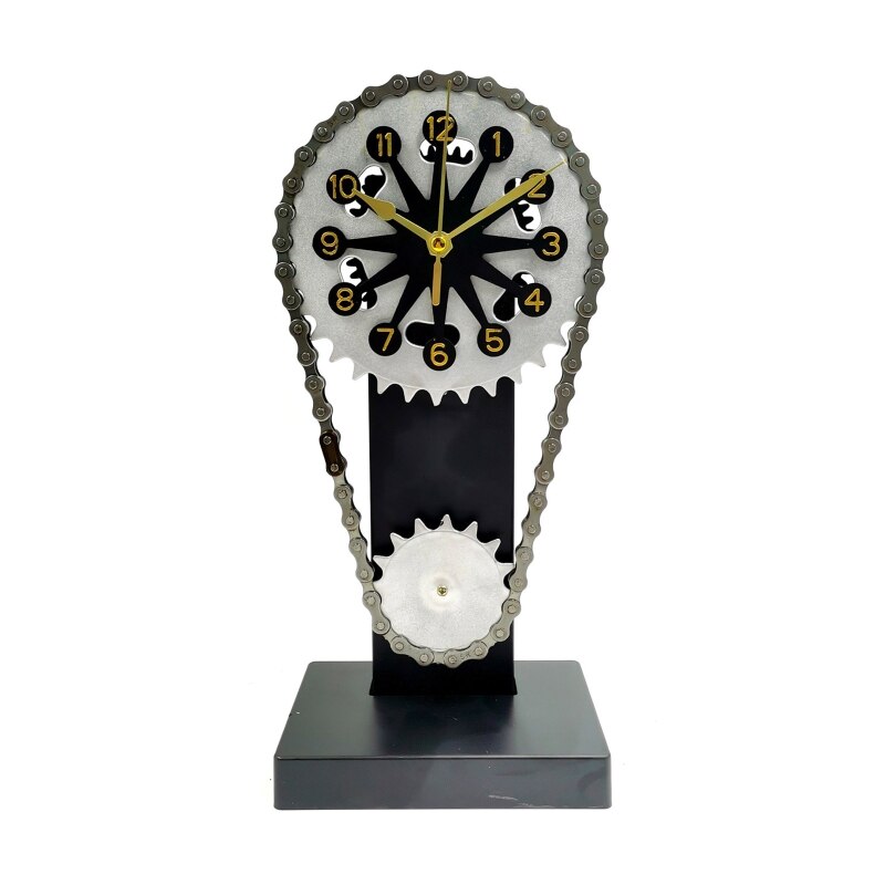 Vintage Desk Clock Antique Gear Iron Timing Chain Shaped Battery Operated Tabletop Clock Rustic Farmhouse Living Room