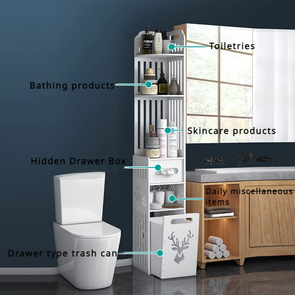 Badezimmer-Aufbewahrungsschrank, mehrschichtiger Toilettenkantenschrank, Aufbewahrungsregal mit schmaler Naht und hoher Kapazität, Aufbewahrungsregal für Haushalt und Badezimmer