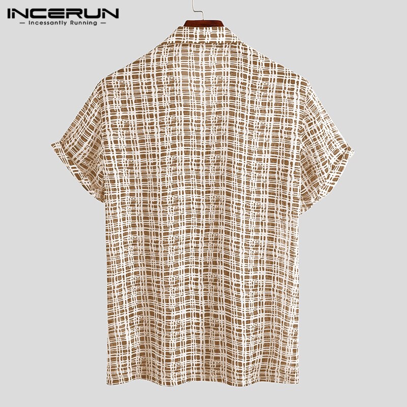 Incerun Mannen Casual Gedrukt Shirt Streetwear Korte Mouw Revers Blouse Zomer Losse Ademende Beach Hawaiian Shirts S-5XL