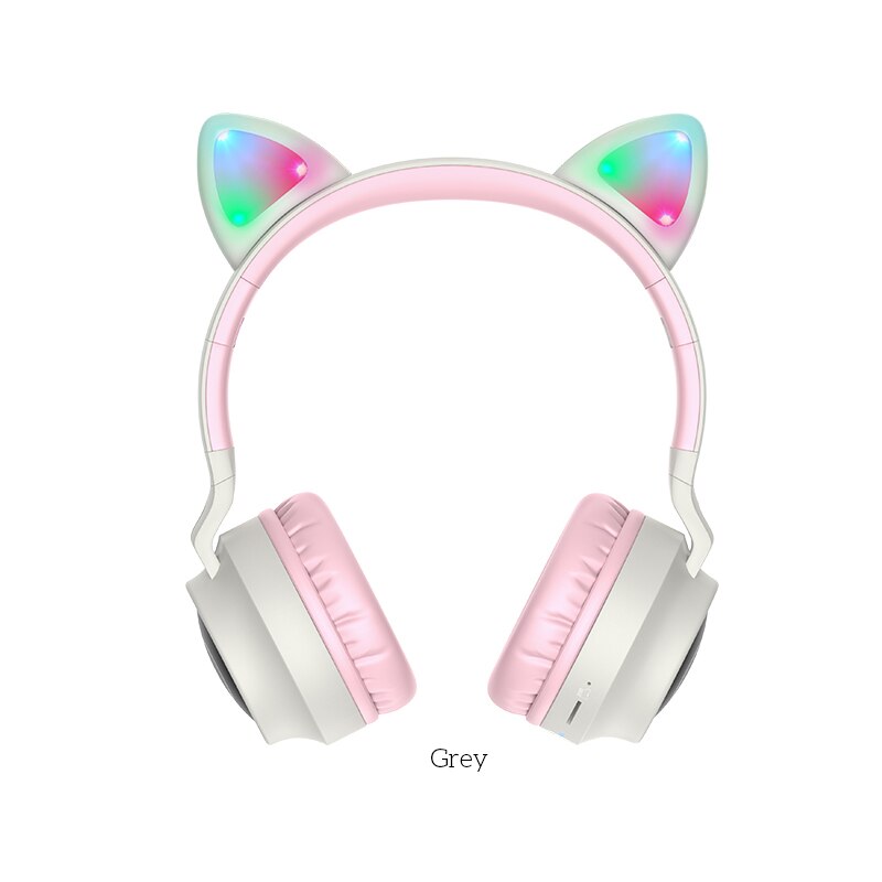 HOCO Gaming LED bluetooth casque fille casque pour téléphone musique PC ordinateur portable enfants casque TF carte 3.5mm prise avec microphone: Gris