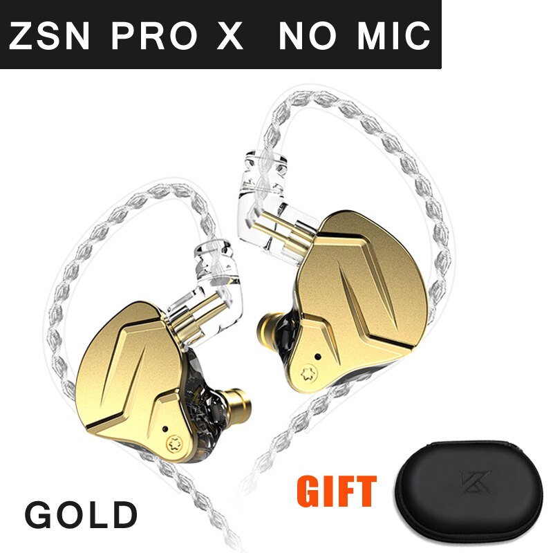 KZ ZSN Pro X Wired Headset With Mic ZSN Pro Hybrid Metal Stereo Bass In-Ear Earphone Monitor Sports Headset Gamer for Xiaomi: gold no mic