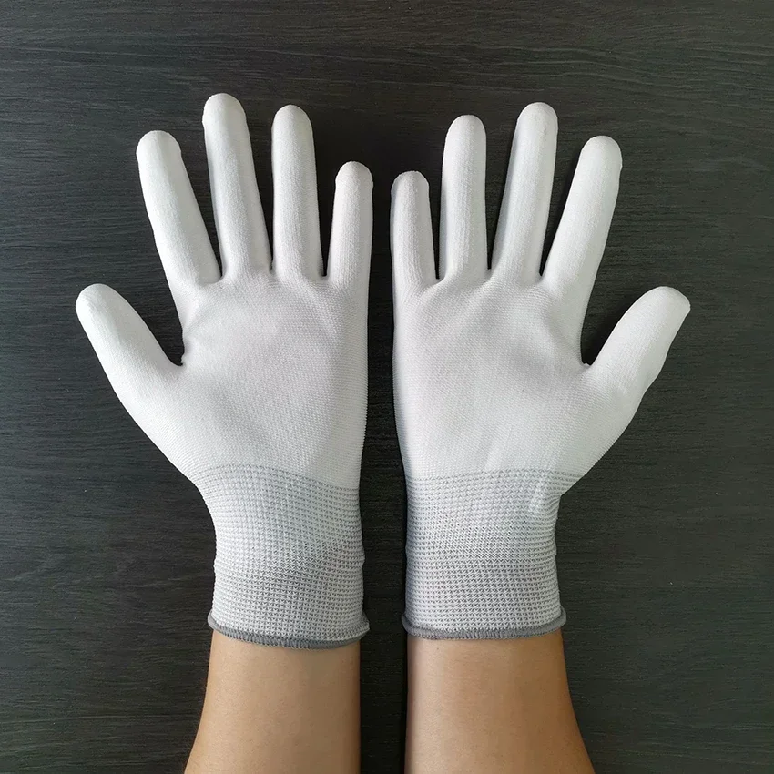 Antistatische sichere Handschuhe, elektronische Arbeitshandschuhe, Polyester, weiße PU-beschichtete Handschuhe für Gartenarbeit, Angeln – XS, S, M, L guantes: Blau