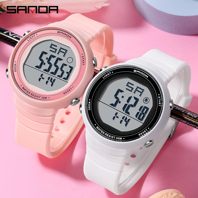 Women Digital LED Sports Watch Multifunctional Waterproof Ladies Pink Wrist-Watch Fit Girl Watches