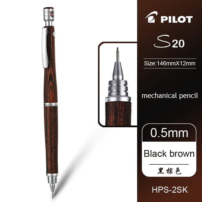 1Pcs PILOT mechanical pencil HPS-2SK 0.5mm hippo wood pole S20 low center of gravity drawing movable pencil: Black brown