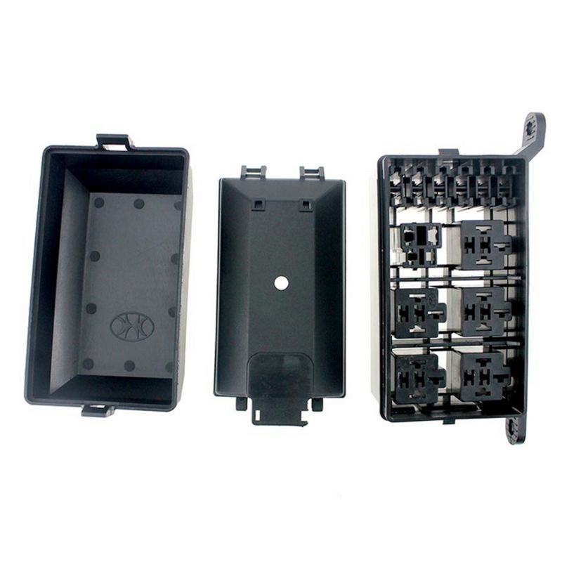 12-Slot Relay Box 6 Relays 6 ATC ATO Standard Fuses Holder Block 41pcs Metallic Pins Universal for Automotive and Marine Use