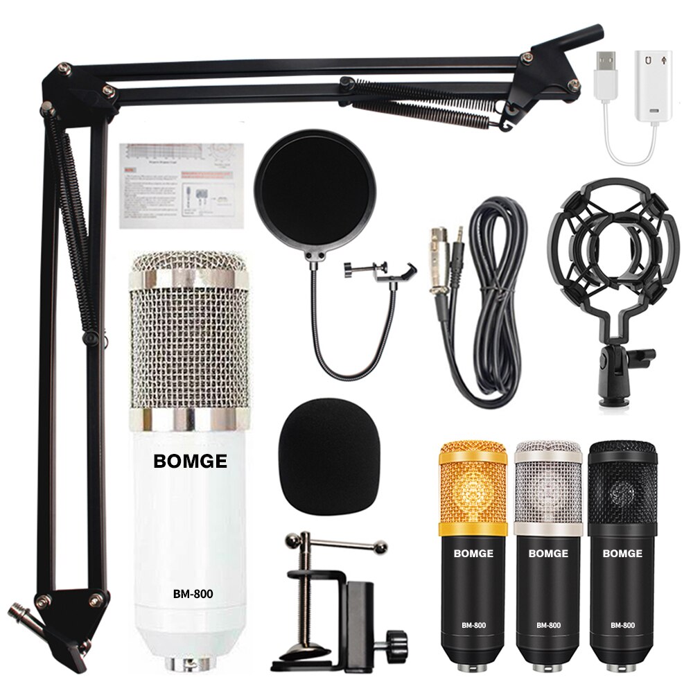 bm 800 condenser microphone mic studio microphone for gaming pc computer karaoke kit bm-800 bm800 V8 sound card: BM800-White