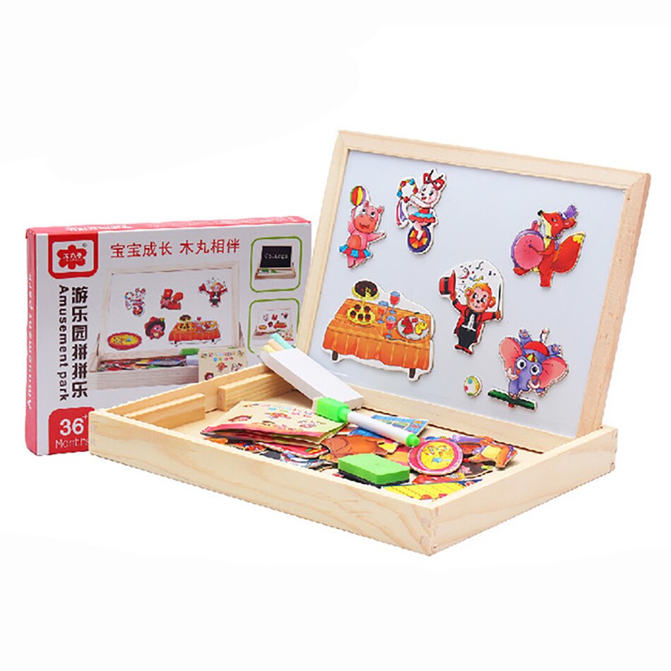 Wood Learning Educational Puzzle Toys Wooden Magnetic 3D Figure Animals Vehicle Circus Drawing Board Toy For Children Kid: Color 19