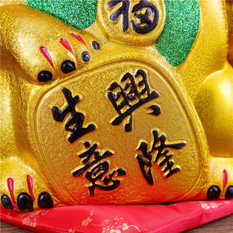 Cute 7inch Gold Ceramic Lucky Cat Figurines Feng Shui Wealth Ornaments Electric Waving Shaking Hands Home Decoration Accessories