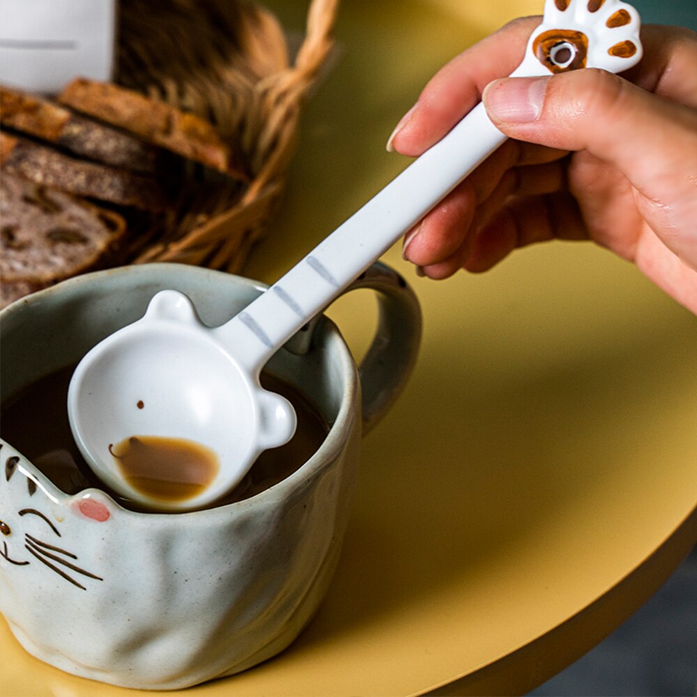 Håndtrykk søt keramisk skje til kaffe dessert suppe keramisk låve lang håndtak matskje hjemme kjøkken servise