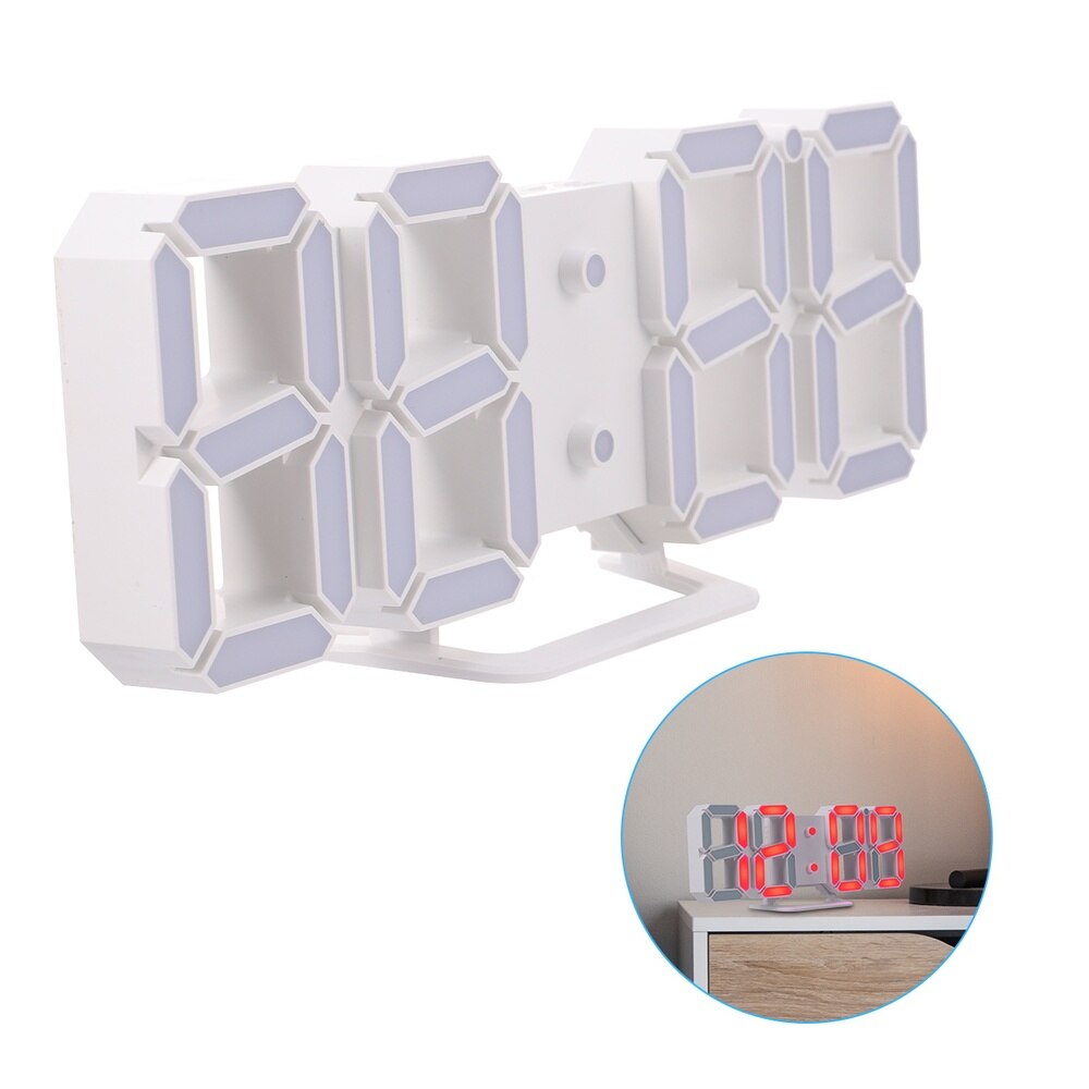 3D LED Digital Clock Wall Desk Alarm Clock USB Charging Clock for Home Office (White, White Numbers)