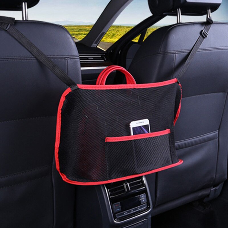 Car Net Pocket Handbag Holder Universal Multifunction Car Organizer Seat Gap Storage Mesh Pocket Interior Accessories: black red pocket