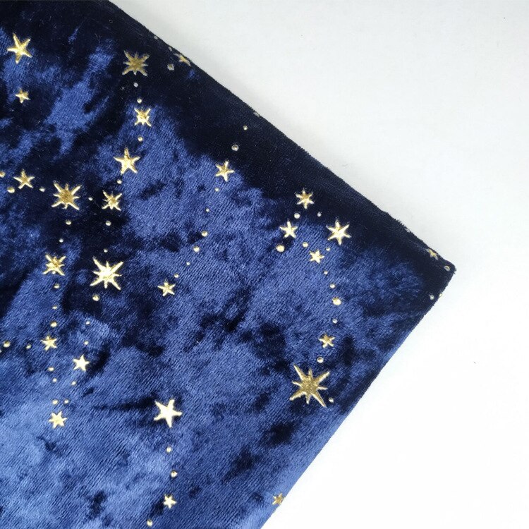 Blødblå glitter bronzerende stjerner knust fløjlstof til kjole stof i meter, lyserød, sort 145cm bred: Blå